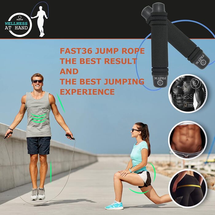 Стрибкове канат FAST36 для дорослих: професійний, регульований, з м'якими ручками та підшипниками. Ідеально для фітнесу, боксу та схуднення. Чорний.