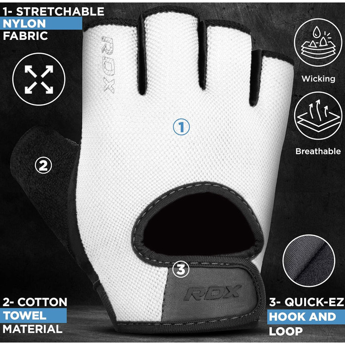Фітнес рукавички RDX для чоловіків та жінок, рукавички для тренувань, силових вправ, з антиковзким покриттям та захистом зап'ястя, для залу, бодібілдингу, HIIT, важкої атлетики (білі, L)