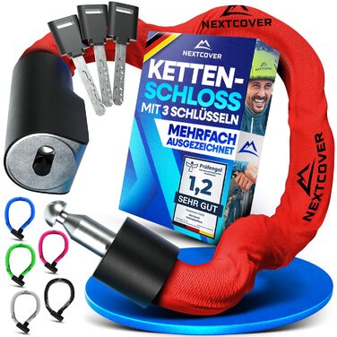 NEXTCOVER® LockOne: надійний замок для велосипеда з ключем - висока безпека, міцна ланцюгова конструкція, 3 ключі (червоний)