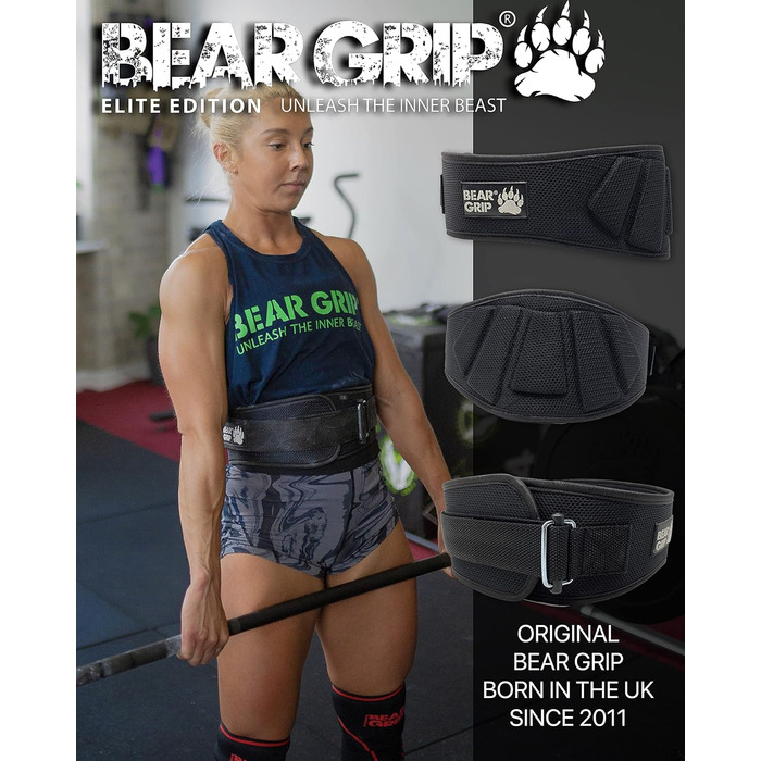 Пояс для важкої атлетики BEAR GRIP, неопреновий, вигнутий, з підтримкою спини та попереку, для фітнесу та бодібілдингу, чорний, XL