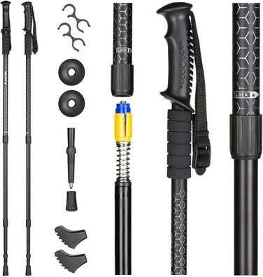 Ультралегкі трекінгові палиці для скандинавської ходьби з гумовими наконечниками, односекційні, 110 або 115 см, для жінок та чоловіків (чорний/сріблястий)