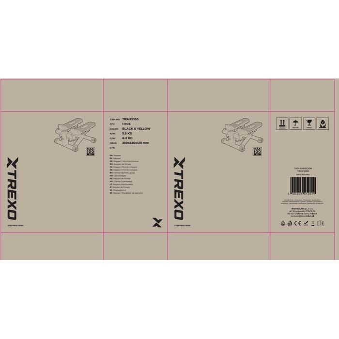 XTREXO Степер для дому FS100 | Регульована висота педалей та опір, дисплей, навантаження до 100 кг, чорний/жовтий | Hometrainer для кардіотренувань