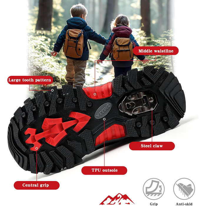 Зимові черевики для хлопчиків ASHION, утеплені, для походів та трекінгу, розмір 33 EU, чорно-червоні