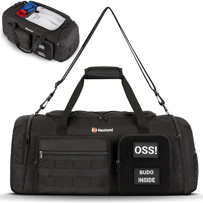Спортивна сумка для бойових мистецтв 50L чорна для дзюдо, джиу-джитсу, карате з окремими відділеннями та відділенням для взуття