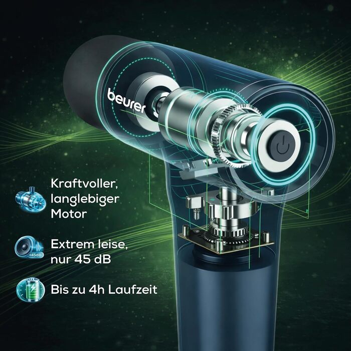 Масажний пістолет Beurer PowerReload: професійний масажер для м'язів з 5 насадками, 5 рівнями інтенсивності, акумулятор до 4 годин, синій