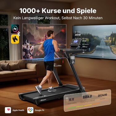 Біговий тренажер MERACH для дому з регулюванням нахилу (6%-18%), швидкість до 14 км/год, складаний, потужність 2.5HP/3.5HP, максимальне навантаження 136/159 кг, розмір 42*108 см / 46*120 см, чорний, з підключенням до додатку