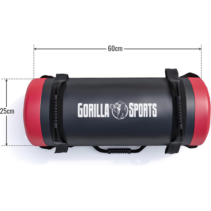 GORILLA SPORTS Фітнес Power Bag 5-30 кг, нековзні ручки, наповнений, штучна шкіра – мішок для кросфіту, тренувань, силових вправ, спортзалу
