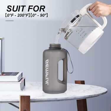 Спортивна пляшка для води GEMFUL 2.2L з ручкою та позначками часу - ідеальна для фітнесу та повсякденного використання (Сірий)