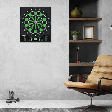 Електронний дартс Cyeelife з LCD-дисплеєм та німецькою озвучкою – комплект (12 дротиків, 24 пір'я, 50 наконечників, USB-зарядка)