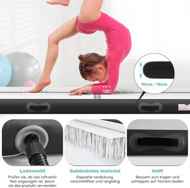Airtrack SportBob Matte - килимок для гімнастики та йоги, 2/3/4/5/6м, 10/15см, з електричним насосом 600W, для дому та спорту