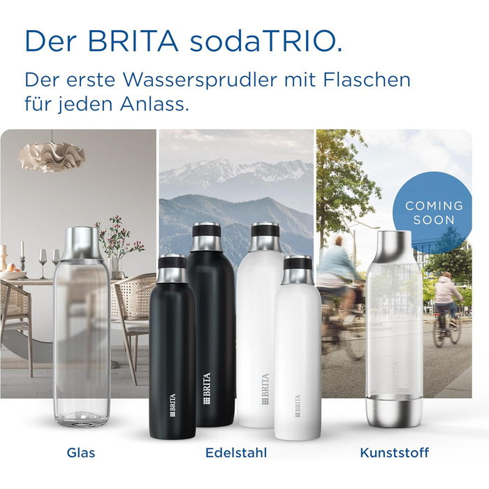 Пляшка BRITA з нержавіючої сталі 1 л чорна для газування води sodaTRIO — ізольована, подвійна стінка, преміум-якість, силіконове кільце для зручності, велика, чорна