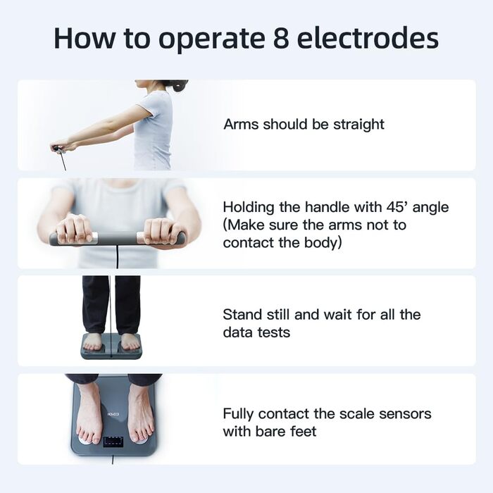 Fitdays Розумна вага для аналізу тіла - 8 електродів, точна цифрова вага BMI з 20+ показниками, Bluetooth, дисплей з кольоровою індикацією м'язів/жиру/води, синхронізація для 6 користувачів (FG2211LB-Сірий)