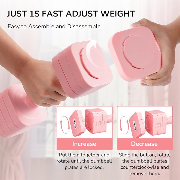 Регульовані гантелі 2 шт. 20 кг, 5-в-1 для фітнесу, дому, силових тренувань. Білий (рожевий)