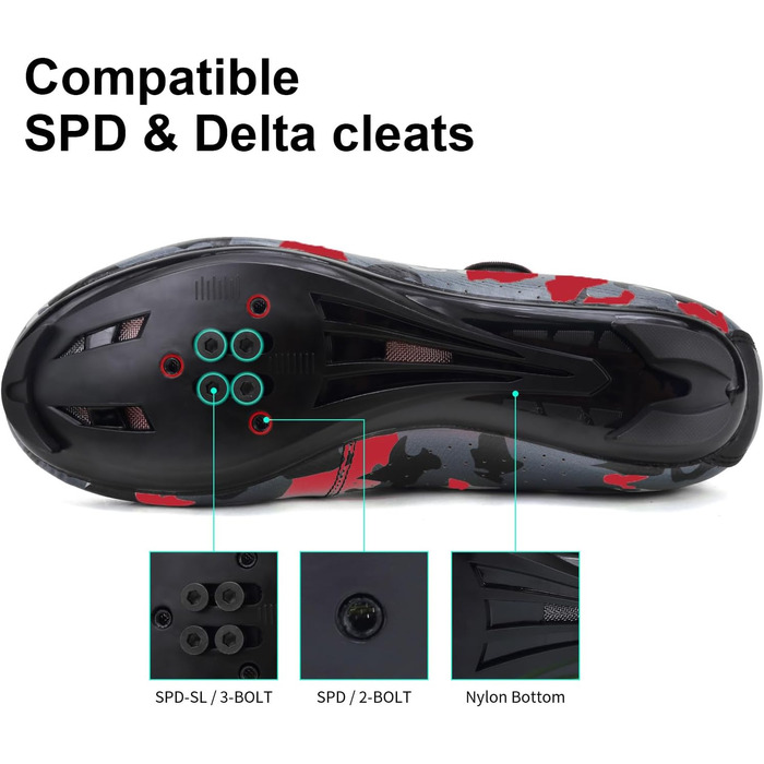 Чоловічі велотуфлі для MTB та шосейної їзди, кросівки, дихаючі, для занять у приміщенні та на вулиці, сумісні з SPD/SPD-SL, 42 EU, камуфляжний малюнок, червоний колір