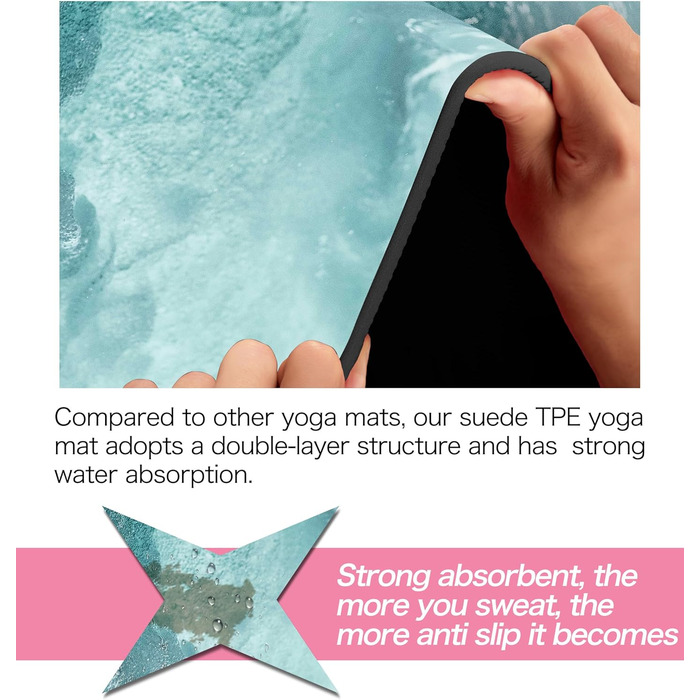 Килимок для йоги LaiEr, неслизький, екологічний, з ручкою для перенесення, товщина 6 мм, 183 x 61 см, для йоги, пілатесу та фітнесу (Water)