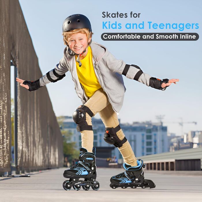 Інлайнерожі TOMSHOO з LED-колесами, регульовані, для дітей та дорослих, блакитні