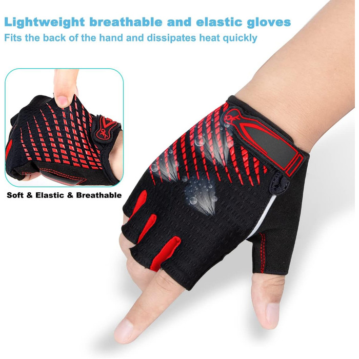 Рукавички для велосипеда MTB з короткими пальцями, дихаючі, неслизькі, амортизуючі, червоні для чоловіків та жінок