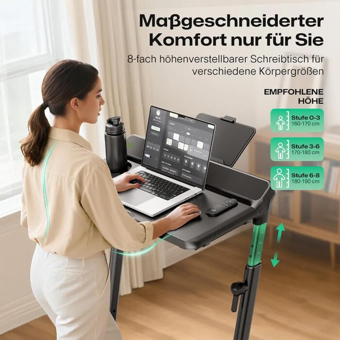 Біговий тренажер Smart з автоматичним нахилом 9%, двигун 2.5 PS Brushless, складаний біговий килимок для дому та офісу, велика площа для бігу, тихий та для суглобів, додаток з AI, World-Tour та HIIT, автоматичний нахил з столом та ручкою підтримки