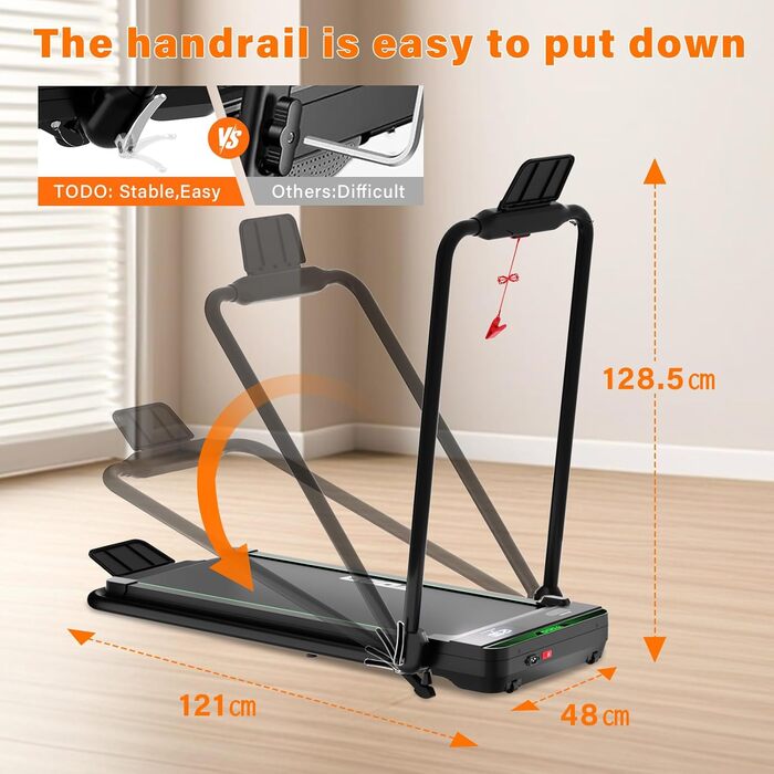 Біговий тренажер для дому з нахилом, Walking Pad 2.5HP, електричний складаний біговий тренажер 1-12 км/год, біговий стіл з пультом та додатком, LCD-дисплей, зелений