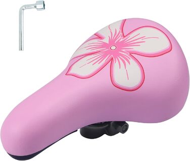 Дитячий велосипедний сідло – м'яке та водонепроникне сідло для хлопчиків/дівчаток – антиковзне покриття, широке велосипедне крісло Dual Shock для 12, 14, 16, 18, 20 дюймових гірських велосипедів, Чорний/Червоний (Великий рожевий квітка)