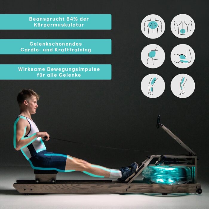 Водяний тренажер WaterRower Driftwood з масиву дерева | LightRing та Bluetooth-монітор | Кріплення для планшета та WaterRower Connect App