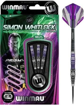 WINMAU Simon Whitlock Спеціальна серія 22г професійні дартси з вольфраму зі сталевим наконечником, комплект з оперенням і стрижнями