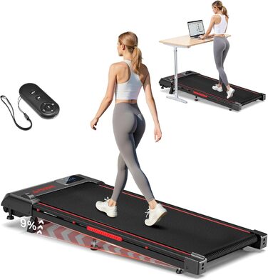 Бігова доріжка Walking Pad для дому з нахилом 9%, швидкість 1-10 км/год, потужність 2.5HP, LED-дисплеєм, дистанційним керуванням та 12 програмами, амортизація, до 150 кг, чорно-червона