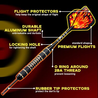 Дарти Alyoen 12 шт. металеві, 20/24/26 г, професійні, комплект з алюмінієвими стержнями, пір'ями, точилом, захистом та гумовими кільцями