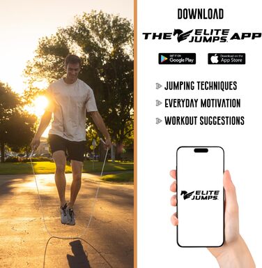 Стрибкове канат Elite Jumps Core – 6 мм PVC, регульований, для занять вдома та на вулиці, міцні ручки, антизаплутування, синьо-білий