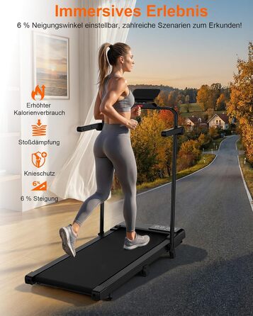 Складана бігова доріжка MJWW Raceable Walking Pad з нахилом 6-9%, 3.0 HP, керування через додаток, AI-тренування, LED-дисплей, для дому та офісу (Чорна, 95 см)