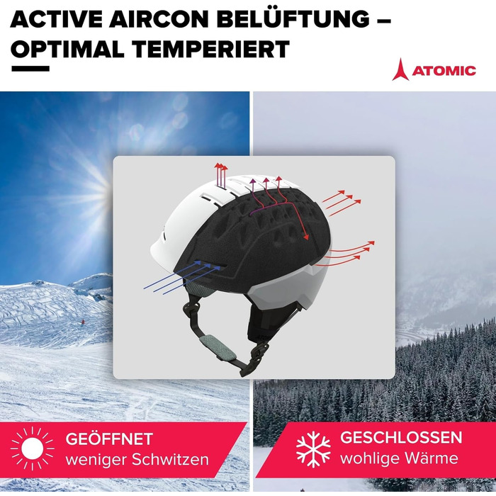 Лижний шолом ATOMIC Savor Visor Stereo з візором, чорний, 55-59 см, максимальна амортизація, активна вентиляція, дзеркальне скло