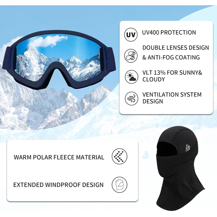 Шкільний шолом з маскою та захисними окулярами DXH816: унісекс, зйомні навушники, дихаючий, амортизуючий, захист від УФ-променів, регульований, для сноуборду та лижного спорту, матовий чорний + маска + окуляри, розмір M