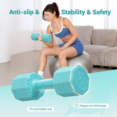 Набір гантелей Yoleo регульовані 2/4 шт. для дому, 2 кг, 3 кг, 4 кг, 5 кг, з м'яким TPU-покриттям, для тренувань всього тіла (блакитні)