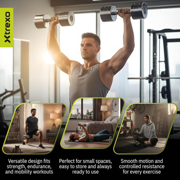 Набір гантелей XTREXO 2 шт. (2.5-12 кг) з хромованою поверхнею, сталеві, з неслизьким грифом – для силових тренувань вдома та у спортзалі