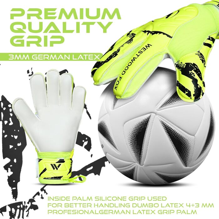 Воротарські рукавички WESTWOOD FOX Fingersave для дітей та підлітків. DumboLatex, 4+3 мм, GELB-WEIß, розмір 6 (8-10 років)