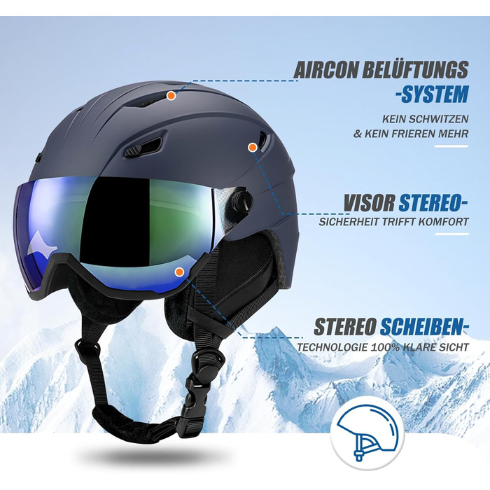 Шолом для лижного спорту та сноуборду Skihel Kit з маскою, білий (темно-синій, L), UV400, PC-шкірка, регульований, унісекс