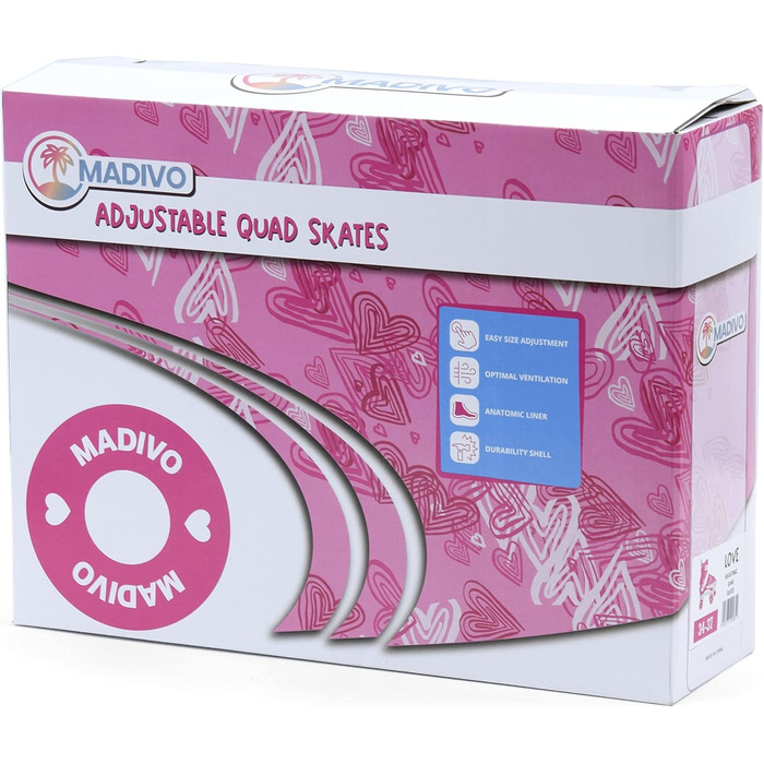 Роликові ковзани MADIVO Love Kinder для дівчаток, регульовані, 34-37 (рожеві), 30-33 | Ідеальні для дітей та підлітків