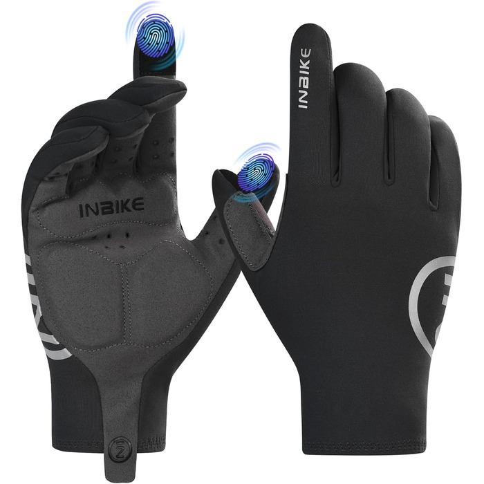 Велосипедні рукавички INBIKE зимові, чорні, для катання на велосипеді, лижах, бігу, з підкладкою для сенсорного екрану, теплі, вітронепроникні, антиковзаючі