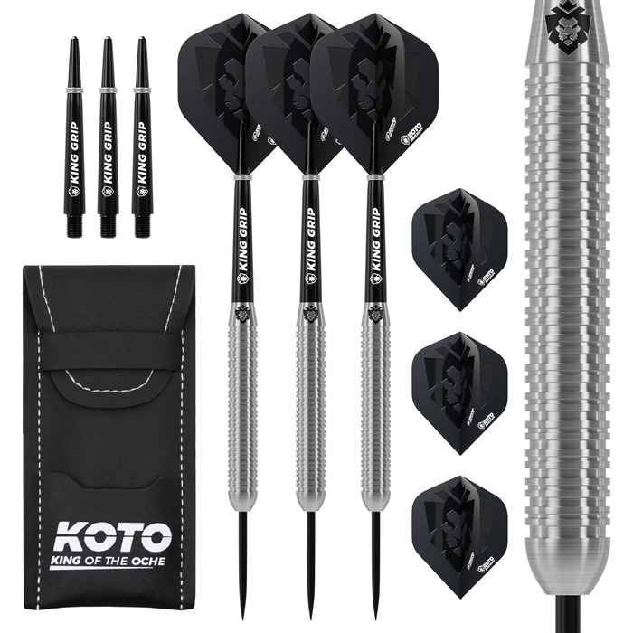 KOTO Kingcontrol дротики для дартсу 90% вольфраму, чорні, набір 3 шт з насадками, стрижнями та чохлом