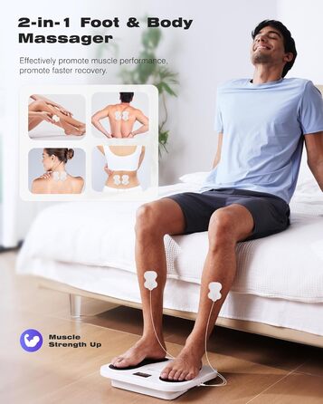 Масажер для ніг та тіла Medic EMS TENS - стимулятор кровообігу з 10 режимами та 20 рівнями інтенсивності. Зменшує біль при п'ятковому фасціїті, невропатії та болю. Білий колір.