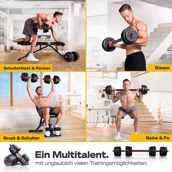 Sportstech 2-в-1 гантелі AH150: короткі та довгі гантелі, набір гантелей 20/30/40 кг, регульований набір з муштою та з'єднувач, фітнес для чоловіків та жінок