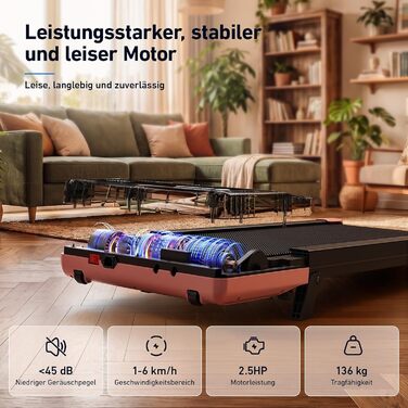 Бігова доріжка DeerRun Walking Pad з ухилом 6%, для дому та офісу, з додатком, LED-дисплеєм та пультом, до 136 кг (Рожева)