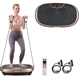 Вібраційна платформа EILISON Fitpro для фітнесу та лімфодренажу, з еспандерами, для фігури, тонусу, відновлення, коричнева