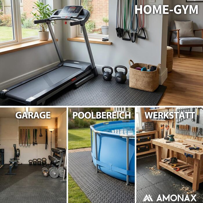 Набір пазл-килимків для фітнесу та спорту Amonax, захисний мат з пінопласту 30x30 см, сірий (18 шт, 1.67 м²), для дому, гаража та басейну