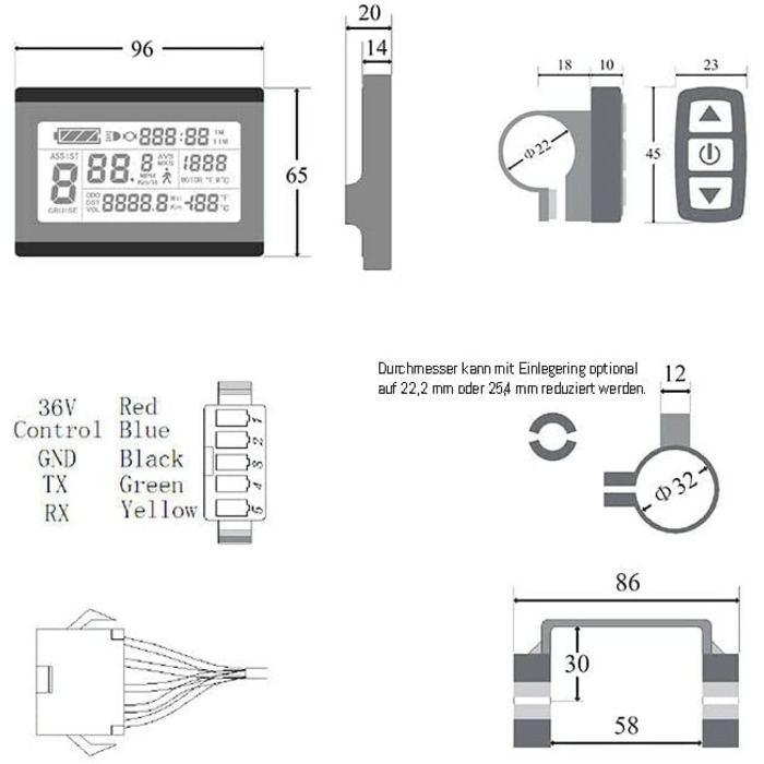 Дисплей Windmeile KT-LCD3 для електровелосипеда, підсвічування, водонепроникний, 24V/36V/48V, 5-контактний роз'єм Julet, бортовий комп'ютер, спідометр, LCD-екран для E-Bike і Pedelec