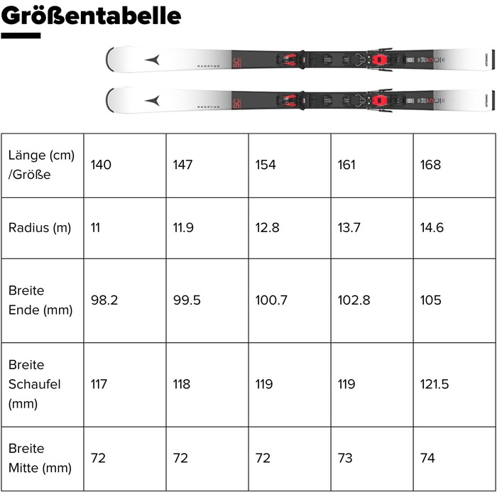Лижі ATOMIC REDSTER SC для жінок та чоловіків | Високоякісні лижі з технологією TI Stabilizer | Densolite Core, білий/чорний, 154 см