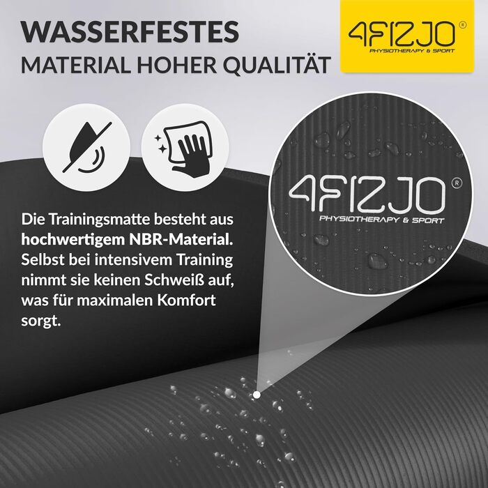 Фітнес-мат 4FIZJO 180x60 см, товщина 1.5 см, NBR піна, нековзний, для йоги, пілатесу, спорту (чорний) з ременем для перенесення