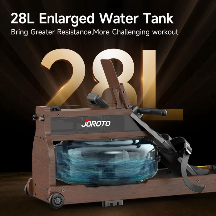 Гребний тренажер JOROTO MR380/MR390 для дому: складаний, з дуба, 28л бак, Bluetooth монітор, 158кг, з підставкою для телефону/планшету