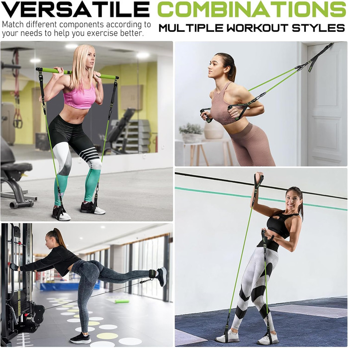 Pilates Bar Kit з гумовими стрічками Grün – багатофункціональний тренажер для пілатесу для жінок та чоловіків з міцною металевою пряжкою, обладнання для домашніх тренувань для всього тіла