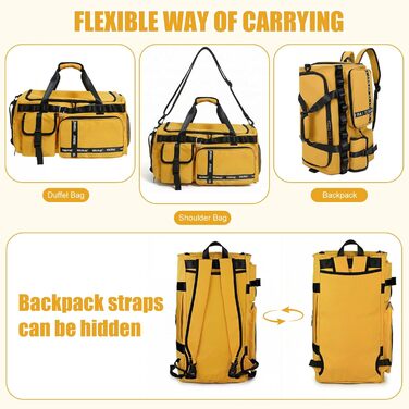 Спортивна сумка для подорожей 65Л з відділенням для взуття та вологих речей, велика сумка для залу, плавання та поїздок (Жовта)
